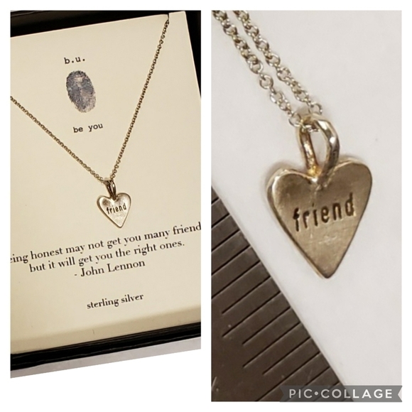 b.u. Sterling “Friend” Heart Charm Necklace So Valentine~! - Picture 1 of 7